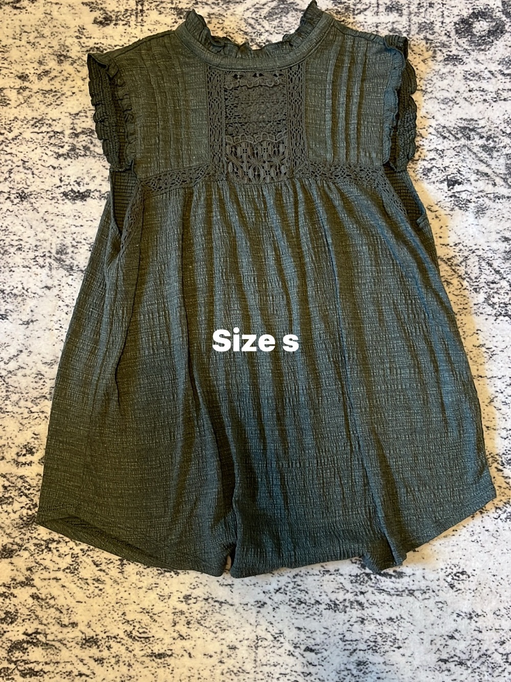 Textured Lace-Detail Romper in Olive Green